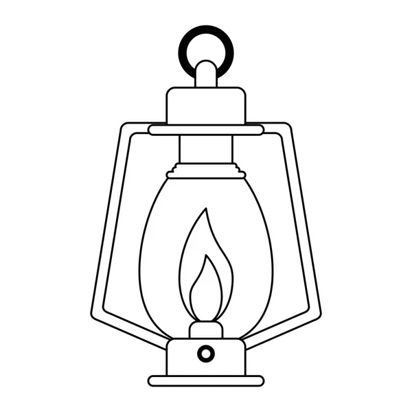 Acampamento fogueira lanterna preto e branco — Vetor de Stock
