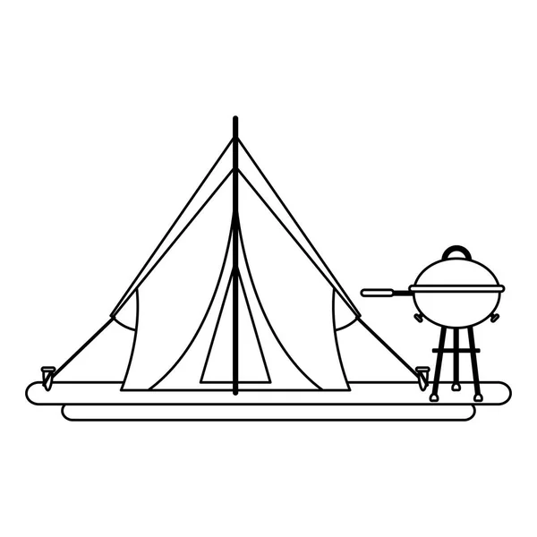 Camping equipamento de estilo de vida preto e branco —  Vetores de Stock