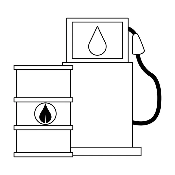 Eco barriles de combustible verde y dispensador blanco y negro — Vector de stock