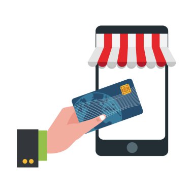 kredi kartı smartphone--dan online satın alma ile el