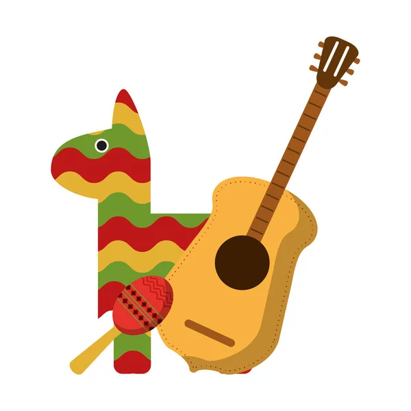 Pinata maraca e guitarra símbolo mexicano —  Vetores de Stock