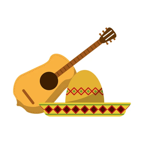 Akusztikus gitár és a mexikói kalap — Stock Vector