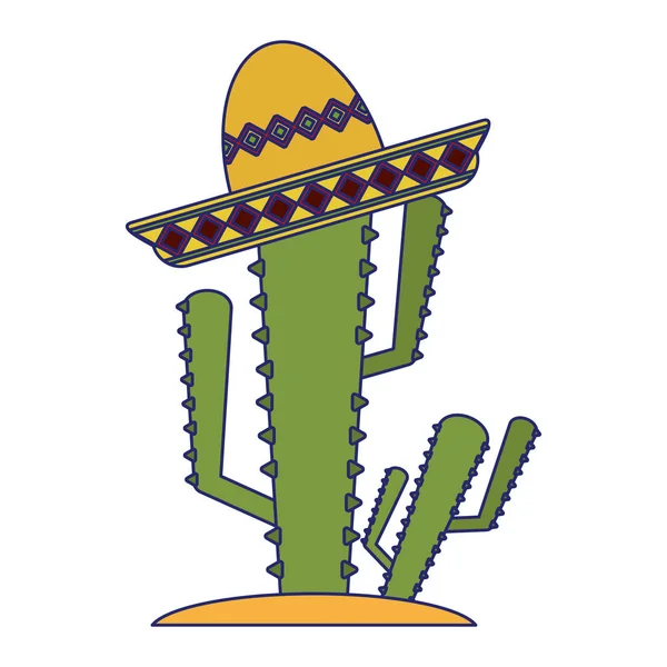 Kaktusz mexikói kalap kék vonalakkal — Stock Vector