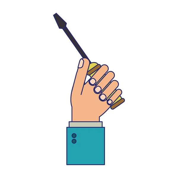Hand mit Schraubenzieher Cartoon blaue Linien — Stockvektor