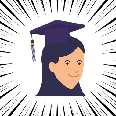 Genç kadın baş mezuniyet şapka çizgi