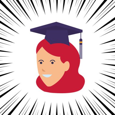 Genç kadın baş mezuniyet şapka çizgi