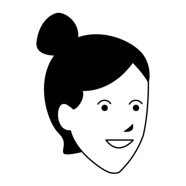 Jeune femme tête noir et blanc — Image vectorielle