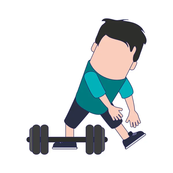 Funny Avatar man with barbell — Stock Vector