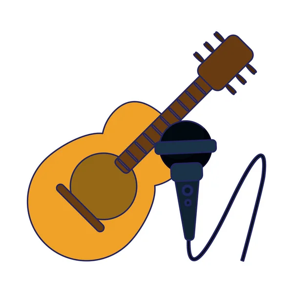 Guitarra acústica y micrófono de dibujos animados — Vector de stock