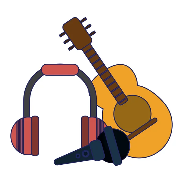 Akustisches Gitarrenmikrofon und Musik-Kopfhörer — Stockvektor