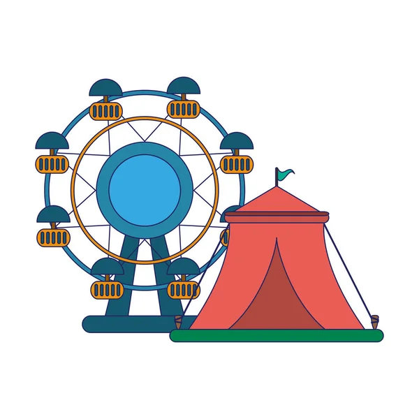 Ferris carnaval y tienda de campaña — Vector de stock