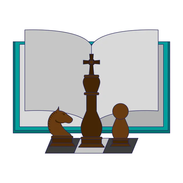 Book open with chess pieces — Stock Vector