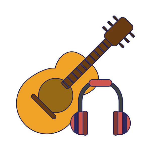 Akustische Gitarre und Musik-Kopfhörer — Stockvektor