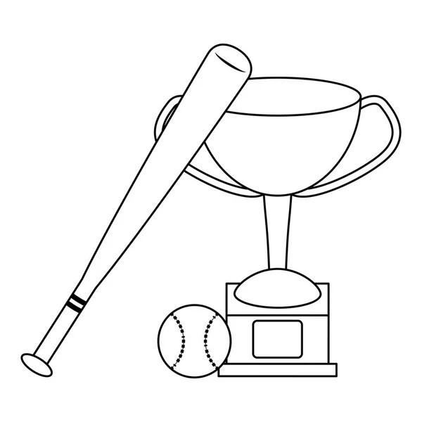 Taça de troféu de taco de beisebol e bola preto e branco — Vetor de Stock