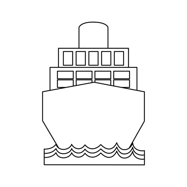 Freighter ship with container in the sea black and white — Stock Vector