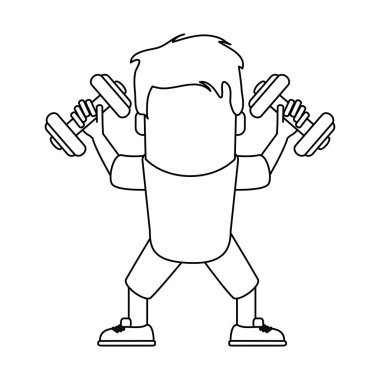 komik adam avatar siyah beyaz dumbbells ile