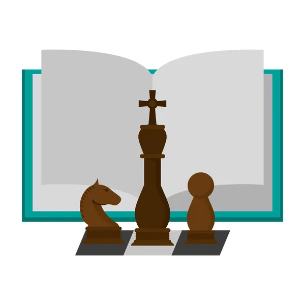 Boken öppnas med schack bitar — Stock vektor