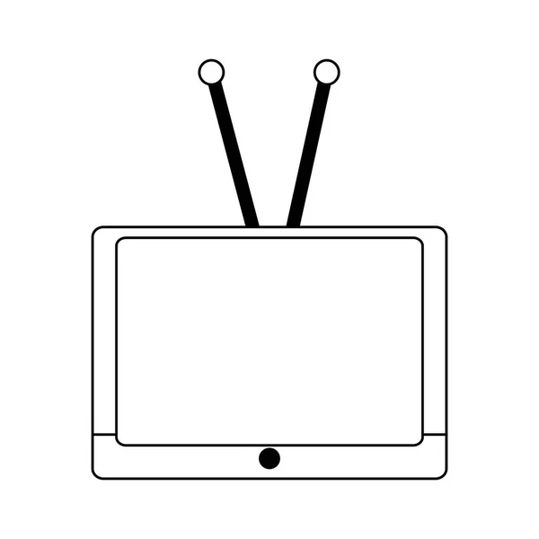 Velho símbolo de televisão isolado em preto e branco — Vetor de Stock
