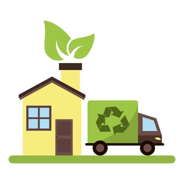 Eco casa e caminhão de reciclagem —  Vetores de Stock