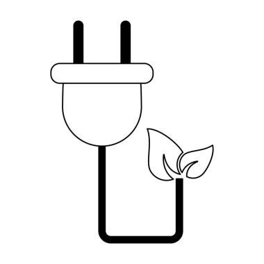 Yaprak sembol siyah ve beyaz ile elektrik fişi