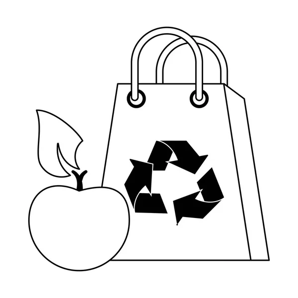 Saco de reciclagem com frutas laranja em preto e branco — Vetor de Stock