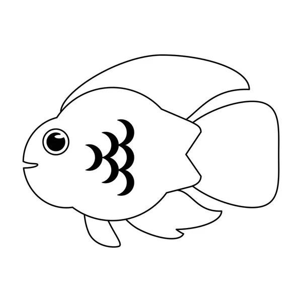 Fisch Meerestier Karikatur in schwarz und weiß — Stockvektor