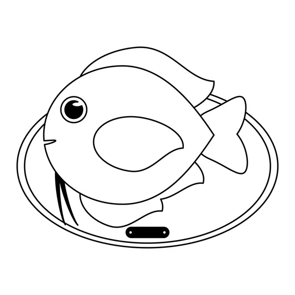 Fish haunted in wooden frame in black and white — Stock Vector