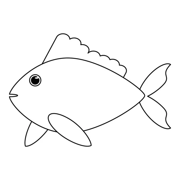 Dibujos animados de animales marinos de pescado en blanco y negro — Archivo Imágenes Vectoriales