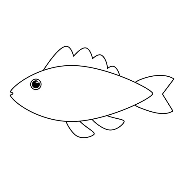 Fish sea animal cartoon in black and white — Stock Vector