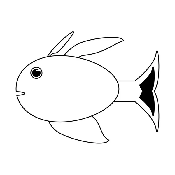 Fish sea animal cartoon in black and white — Stock Vector