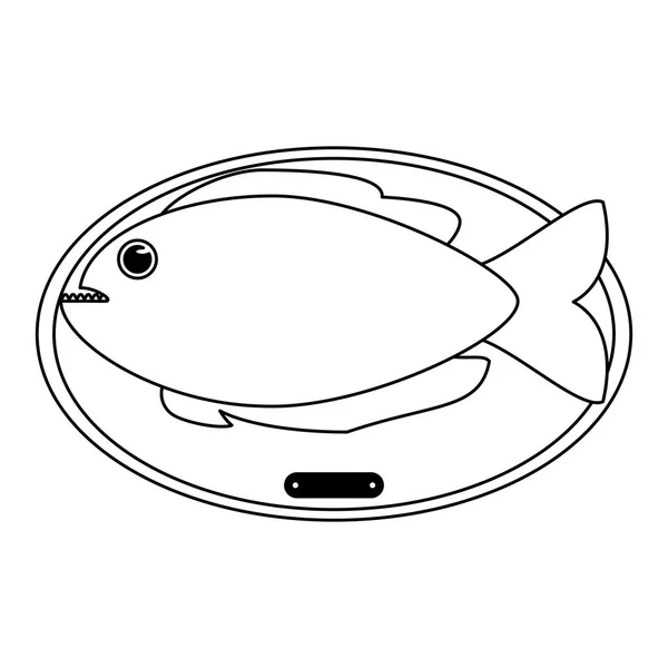 Рыба, преследуемая в деревянной раме черно-белыми — стоковый вектор