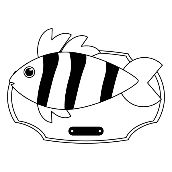 Fische im Holzrahmen in schwarz-weiß — Stockvektor
