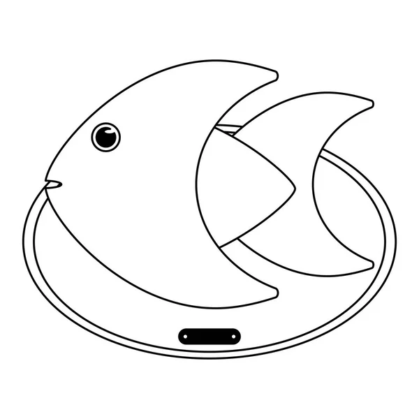 Рыба, преследуемая в деревянной раме черно-белыми — стоковый вектор