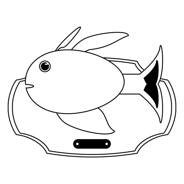 Риби в дерев'яній рамці в чорно-білому кольорі — стоковий вектор