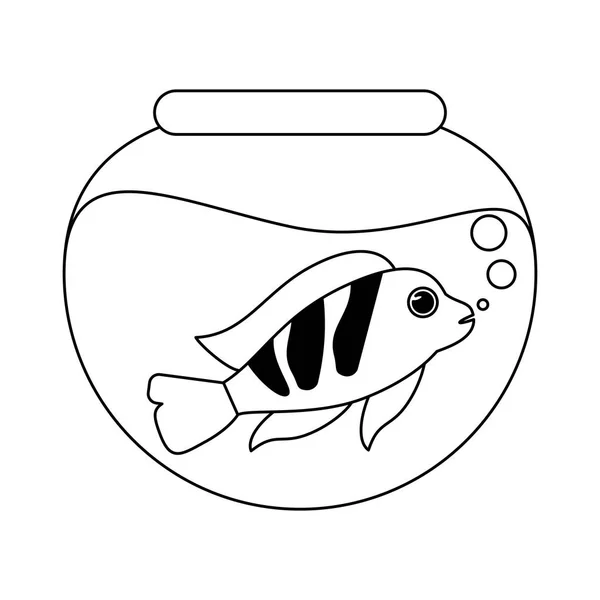 Poisson dans un bol en cristal en noir et blanc — Image vectorielle