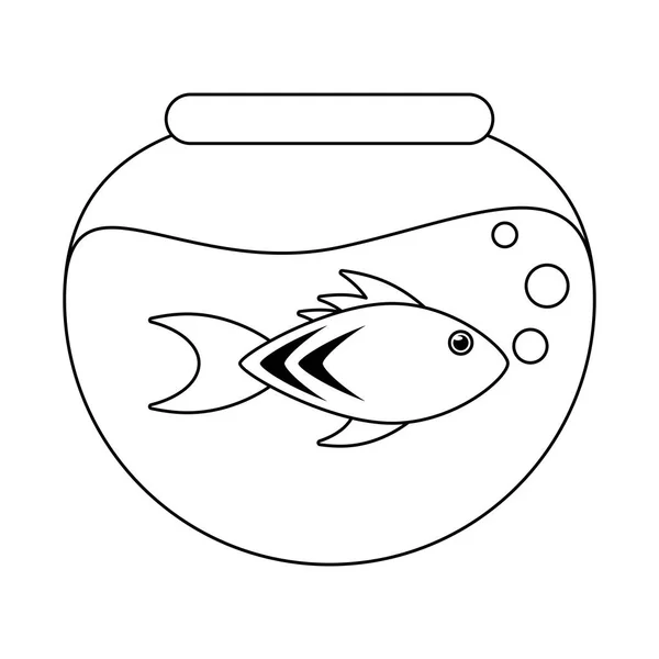 Fiska i kristall skål i svart och vitt — Stock vektor