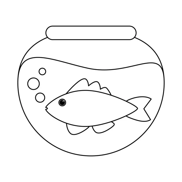 Pescado en cuenco de cristal en blanco y negro — Archivo Imágenes Vectoriales