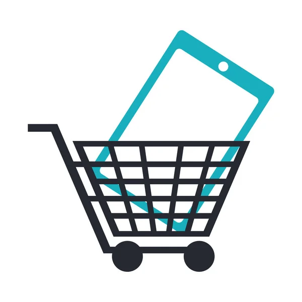 Bevásárlókosár smartphone szimbólum — Stock Vector