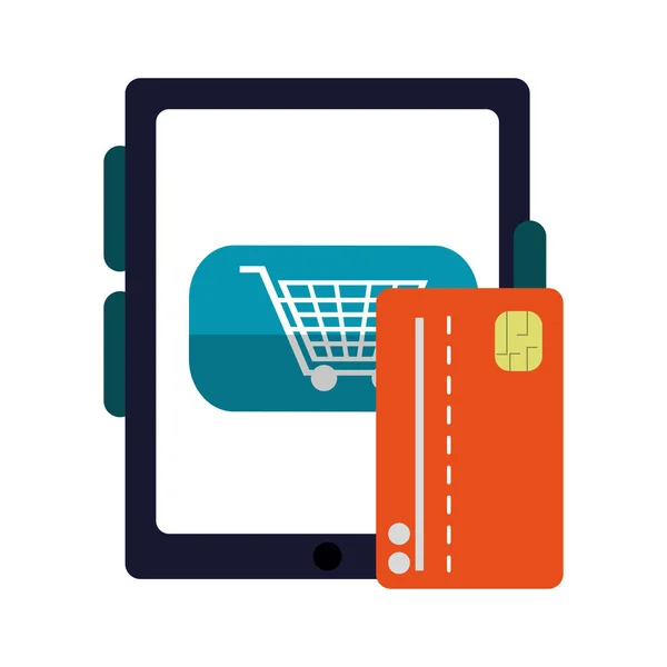 Cumpărături online cu tabletă și card de credit — Vector de stoc