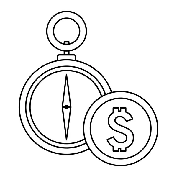 Brújula dirección moneda dinero — Archivo Imágenes Vectoriales