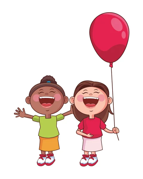 Niños niñas sosteniendo globo — Vector de stock