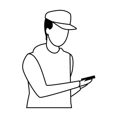 yüzü olmayan adam akıllı telefon portre siyah ve beyaz