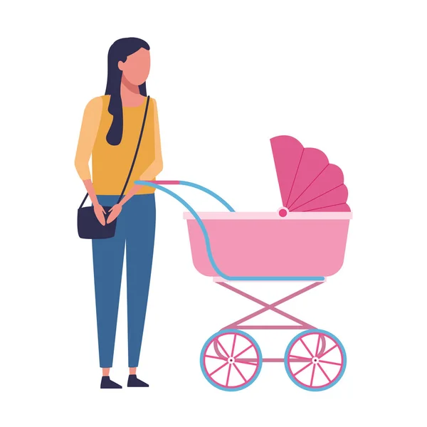 Gesichtslose Mutter und Kinderwagen — Stockvektor