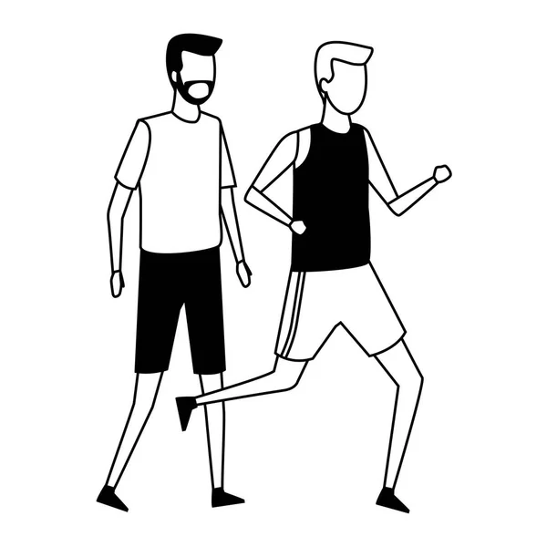 Faceless guys sports running black and white — Stock Vector