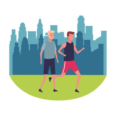 yürüyüş ve Parkı'nda çalışan erkekler simgesi yuvarlak