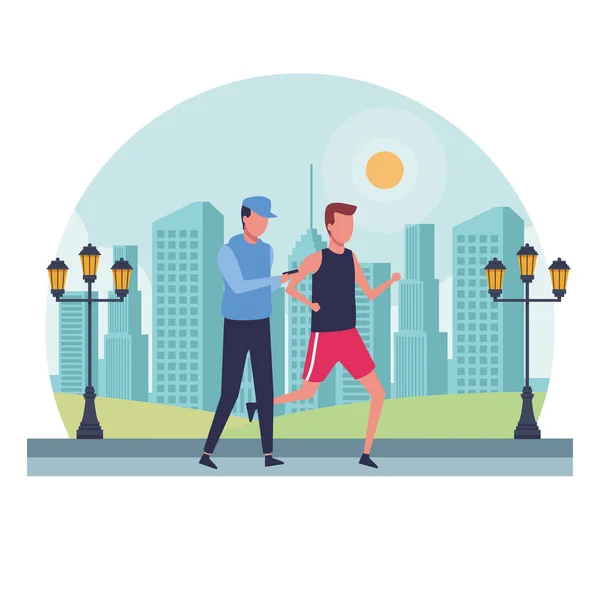 Chicos sin rostro deportes corriendo — Vector de stock