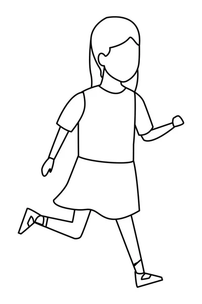 Chica corriendo dibujos animados en blanco y negro — Vector de stock