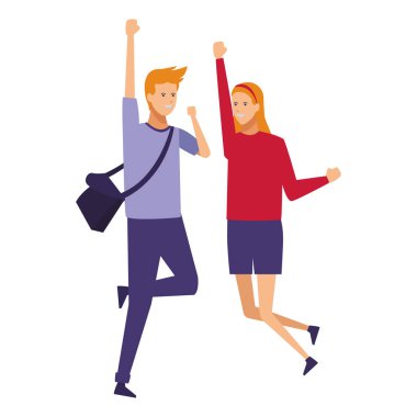 Casual kıyafet çift neşeli atlama