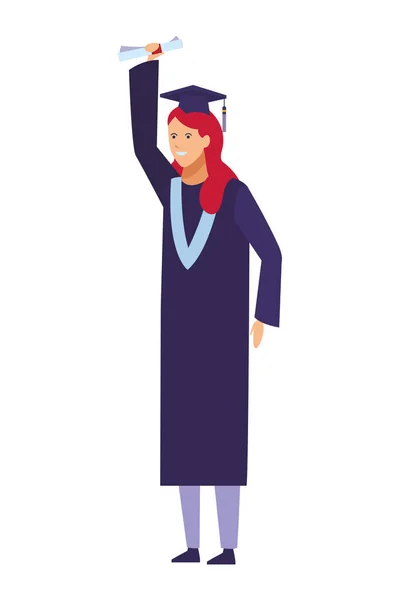 Estudiante con vestido de graduación y sombrero — Vector de stock