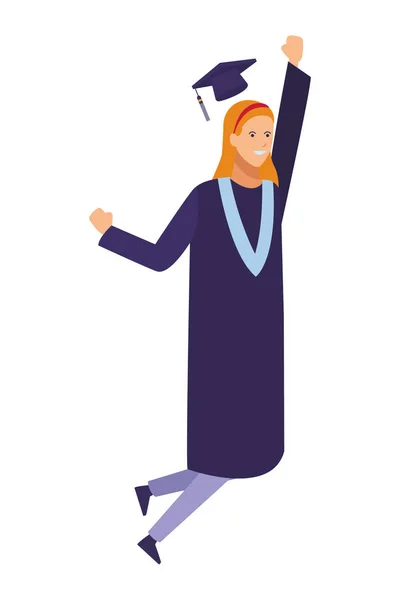 Estudiante con vestido de graduación y sombrero — Vector de stock